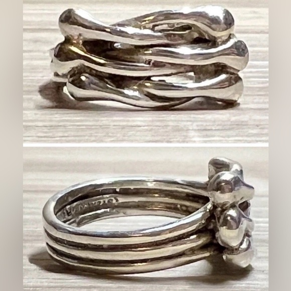 Vintage Designer Signed Israel Handmade Ribbed Brutalist Band Ring, Size 6.5 - Picture 1 of 11